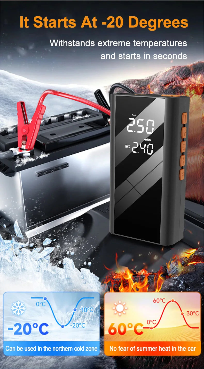 Arrancador de Coche EAFC 1200A con Compresor 150 PSI – Power Bank Portátil de Emergencia