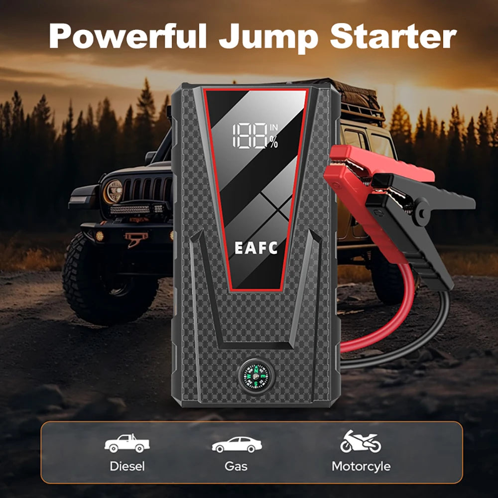 Arrancador de Coche EAFC 1200A 8000mAh – Booster Batería 12V Portátil con Power Bank