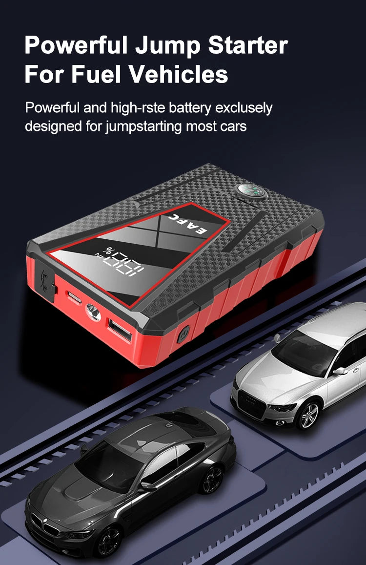 Arrancador de Coche EAFC 1200A 8000mAh – Booster Batería 12V Portátil con Power Bank