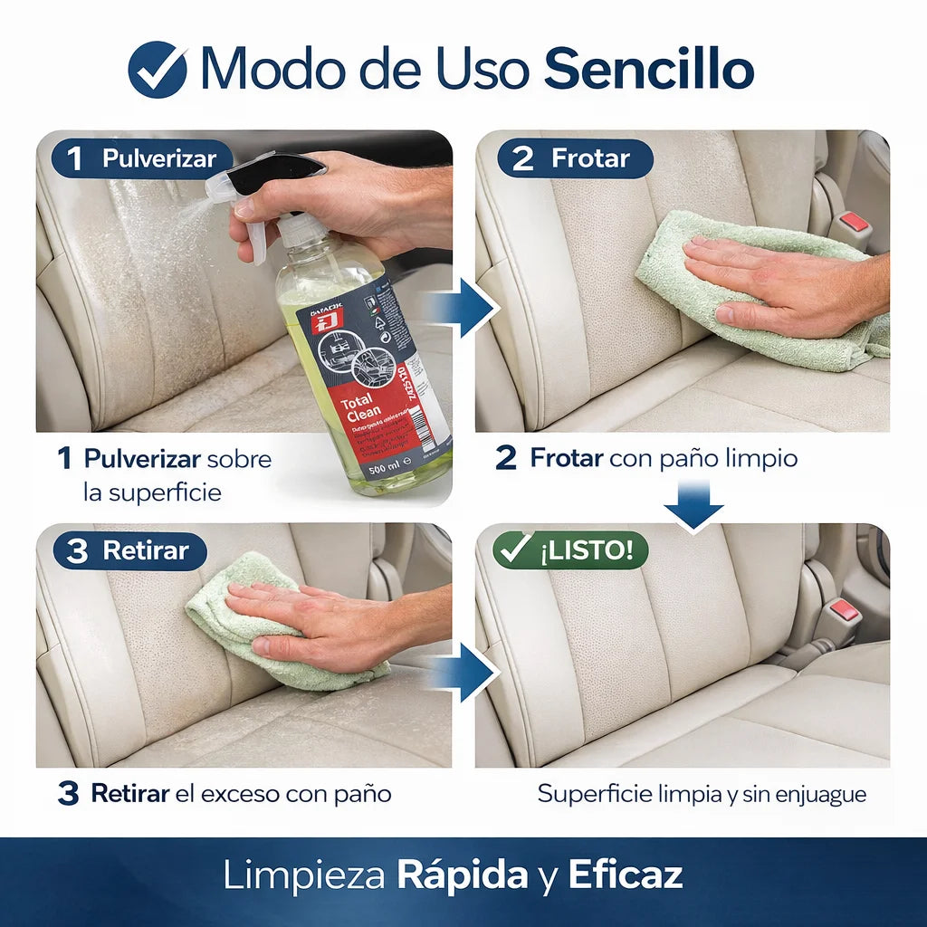 Limpiador de Interiores Total Clean 500 ml – Spray Multiusos para Tapicería, Cuero y Alcántara con Aroma Fresco