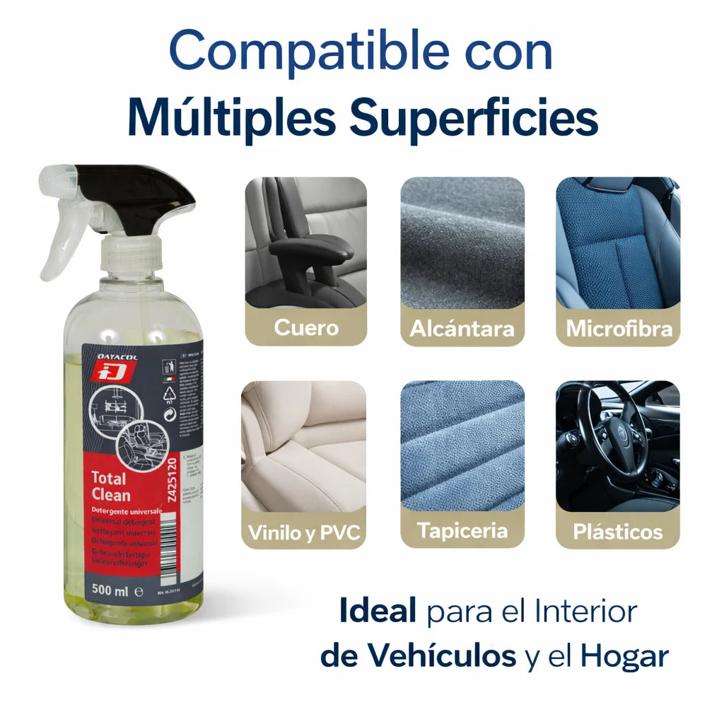 Limpiador de Interiores Total Clean 500 ml – Spray Multiusos para Tapicería, Cuero y Alcántara con Aroma Fresco