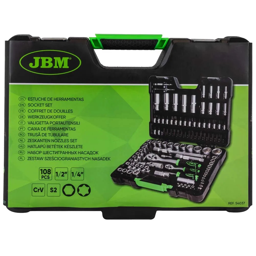 JBM 54037 Maletín de Herramientas de 108 Piezas con Vasos Hexagonales Cincados de Acero S2