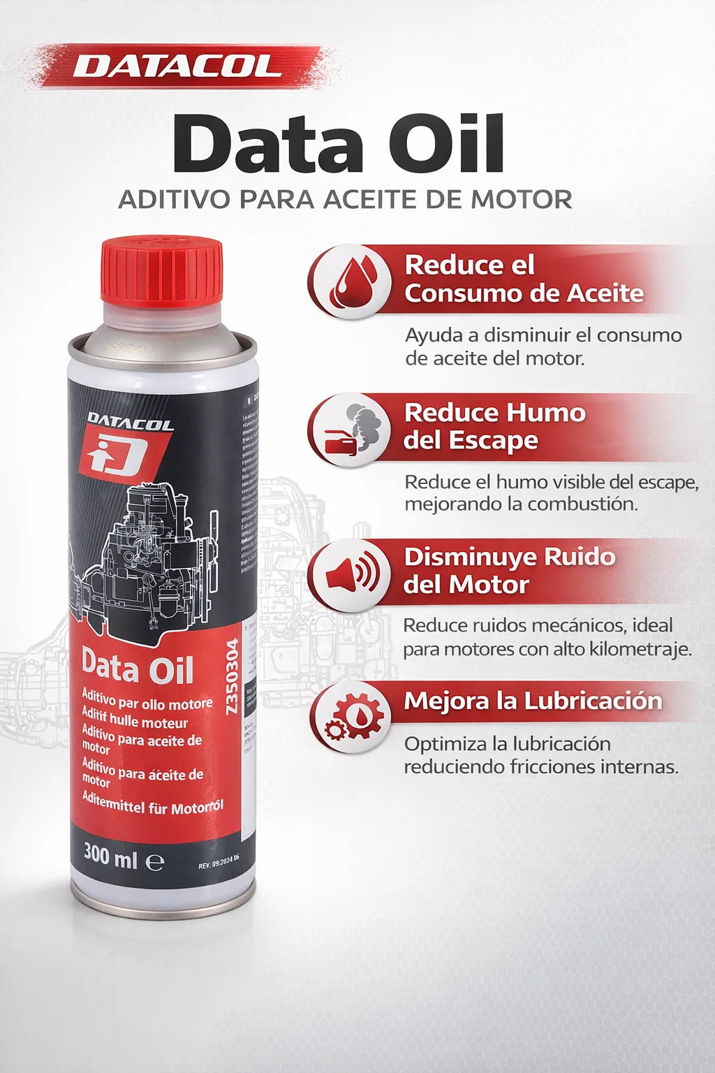 Aditivo para Aceite de Motor DATACOL Data Oil 300 ml – Gasolina y Diésel | Reduce Ruido y Mejora Lubricación
