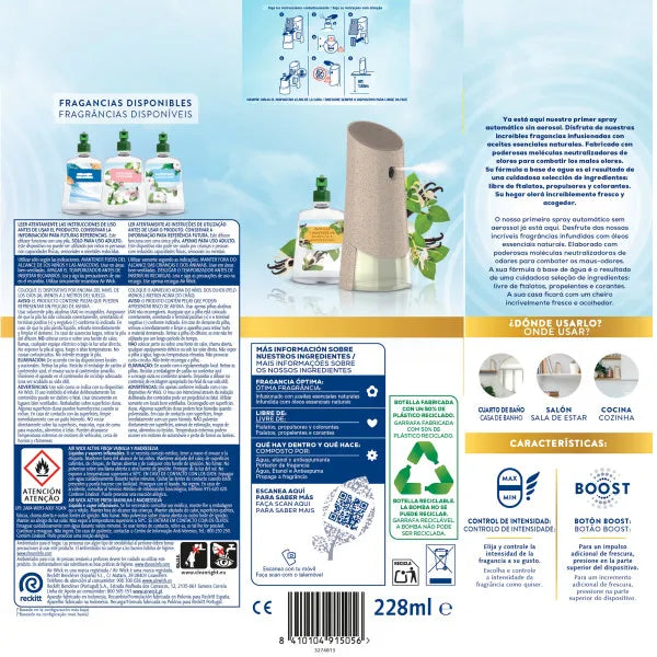 Air Wick Active Fresh Spray Automático – Dispositivo + Recambio Ambientador Vainilla sin Aerosol para el Hogar