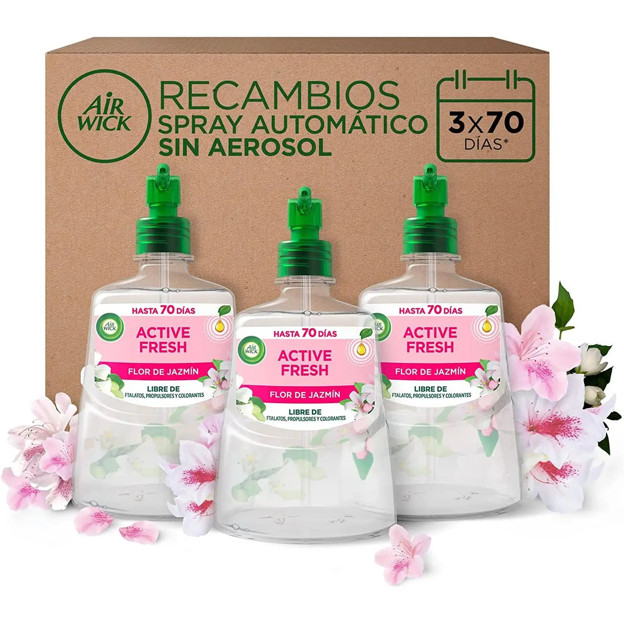 Air Wick Active Fresh Spray Automático sin Aerosol – Ambientador Flor de Jazmín con 3 Recambios para el Hogar