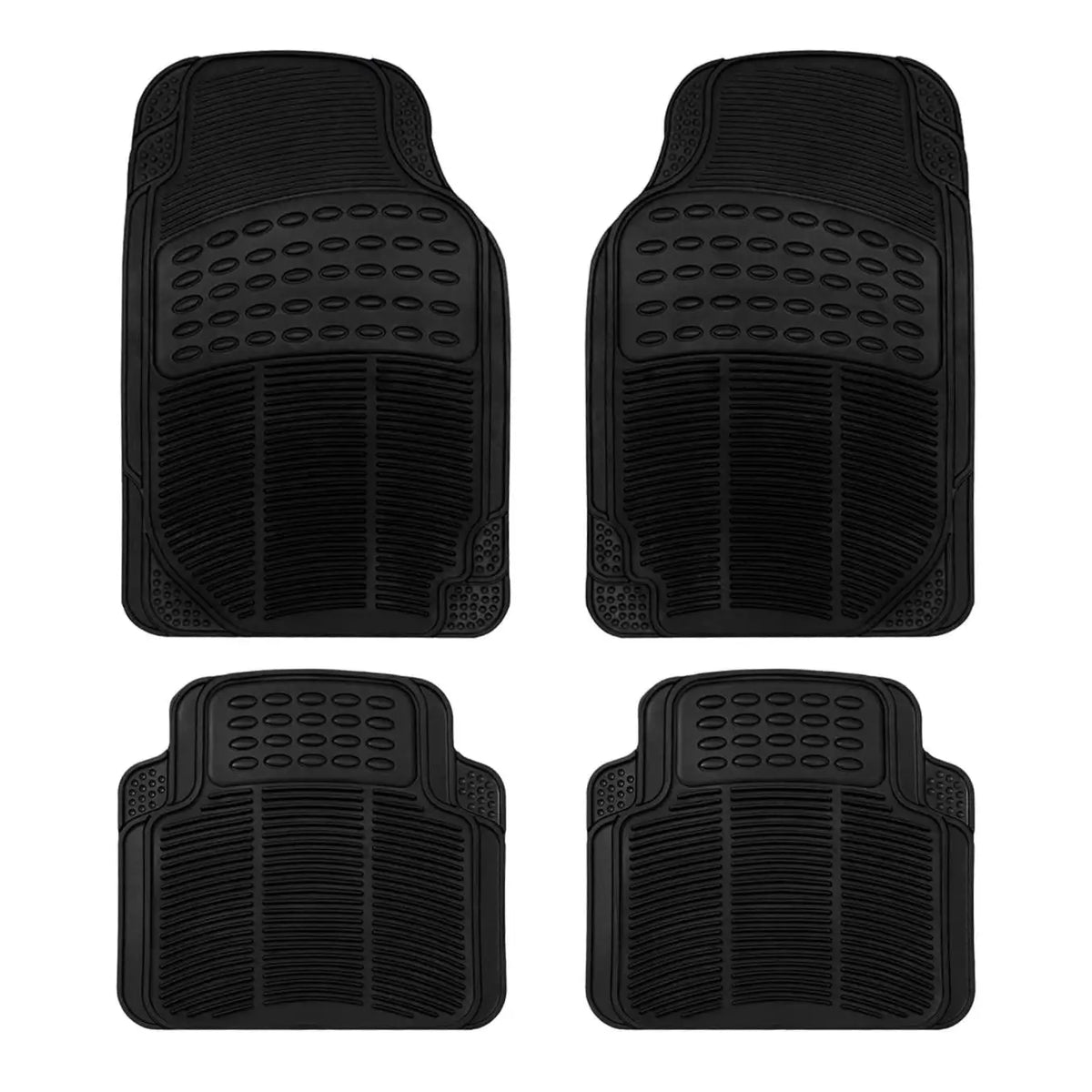 Alfombrillas de Goma Universales para Coche 4 Piezas – Negro Recortables, Antideslizantes y Resistentes al Agua (2 Delanteras + 2 Traseras)