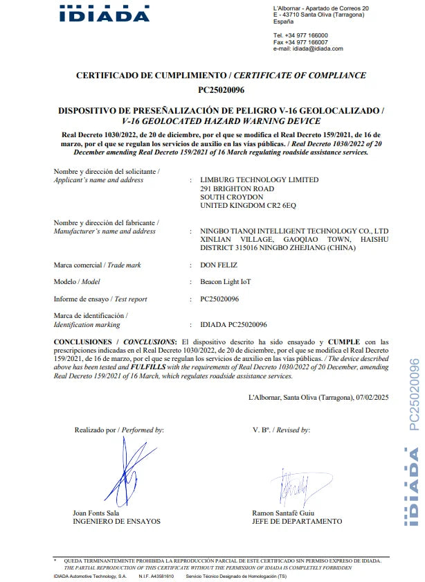Baliza V16 Don Feliz Conectada DGT 3.0 con Geolocalización – Luz de Emergencia Homologada con Ventosa, 360º y Conectividad Telefónica