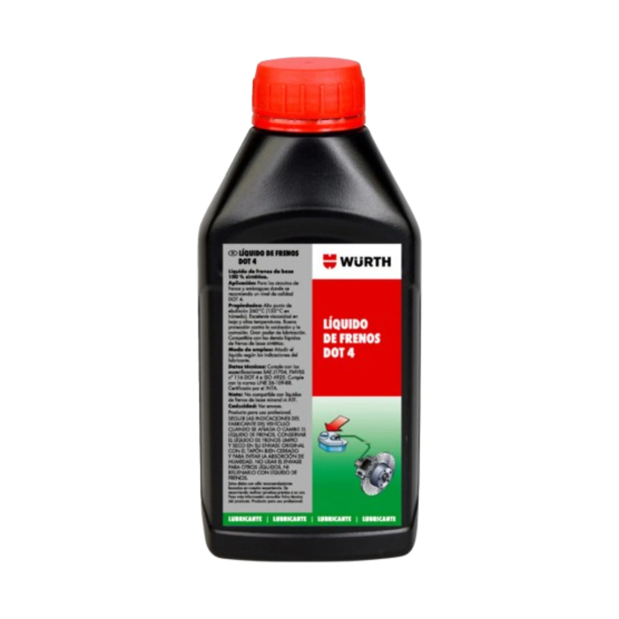 Líquido de Frenos Würth DOT 4 500ml – Fluido Profesional Alta Temperatura para ABS, DOT3/DOT4 Coches y Motos