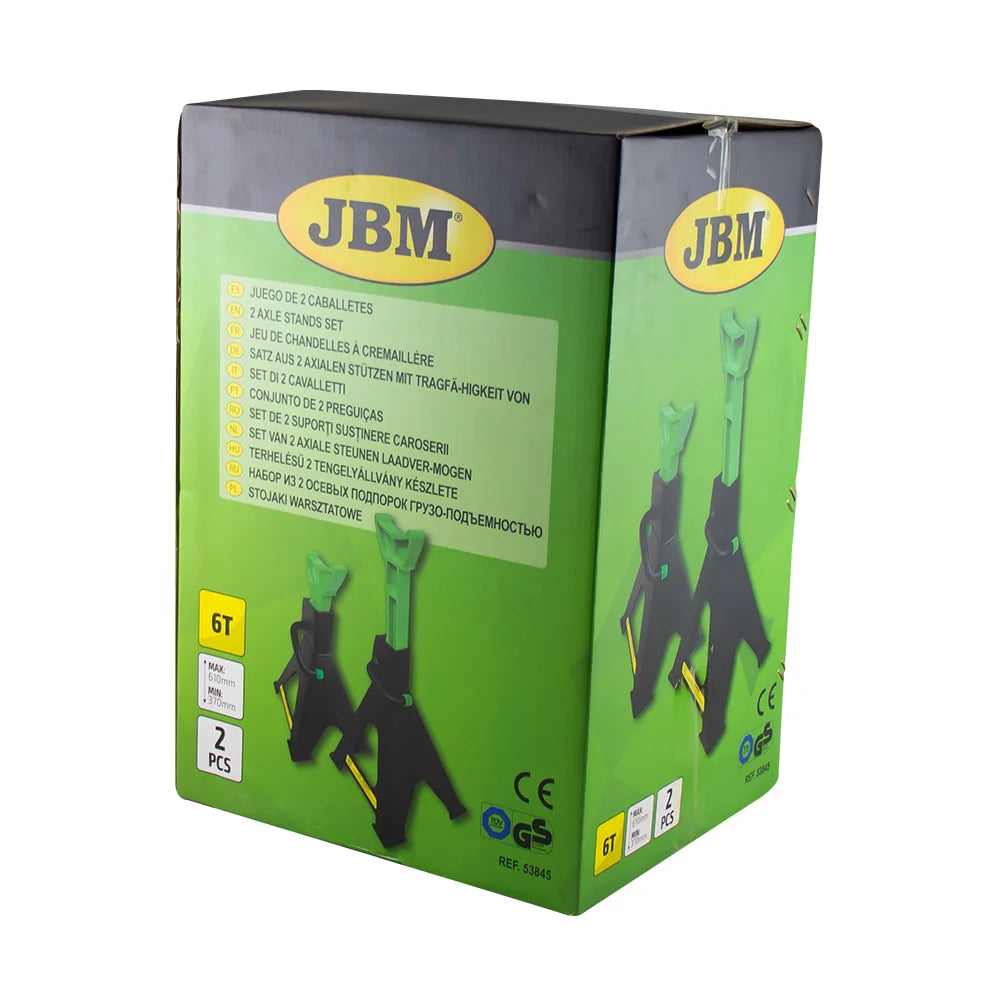 Juego de 2 Caballetes 6 Toneladas JBM 53845 para Coche y Vehículos – Soportes Regulables de Taller