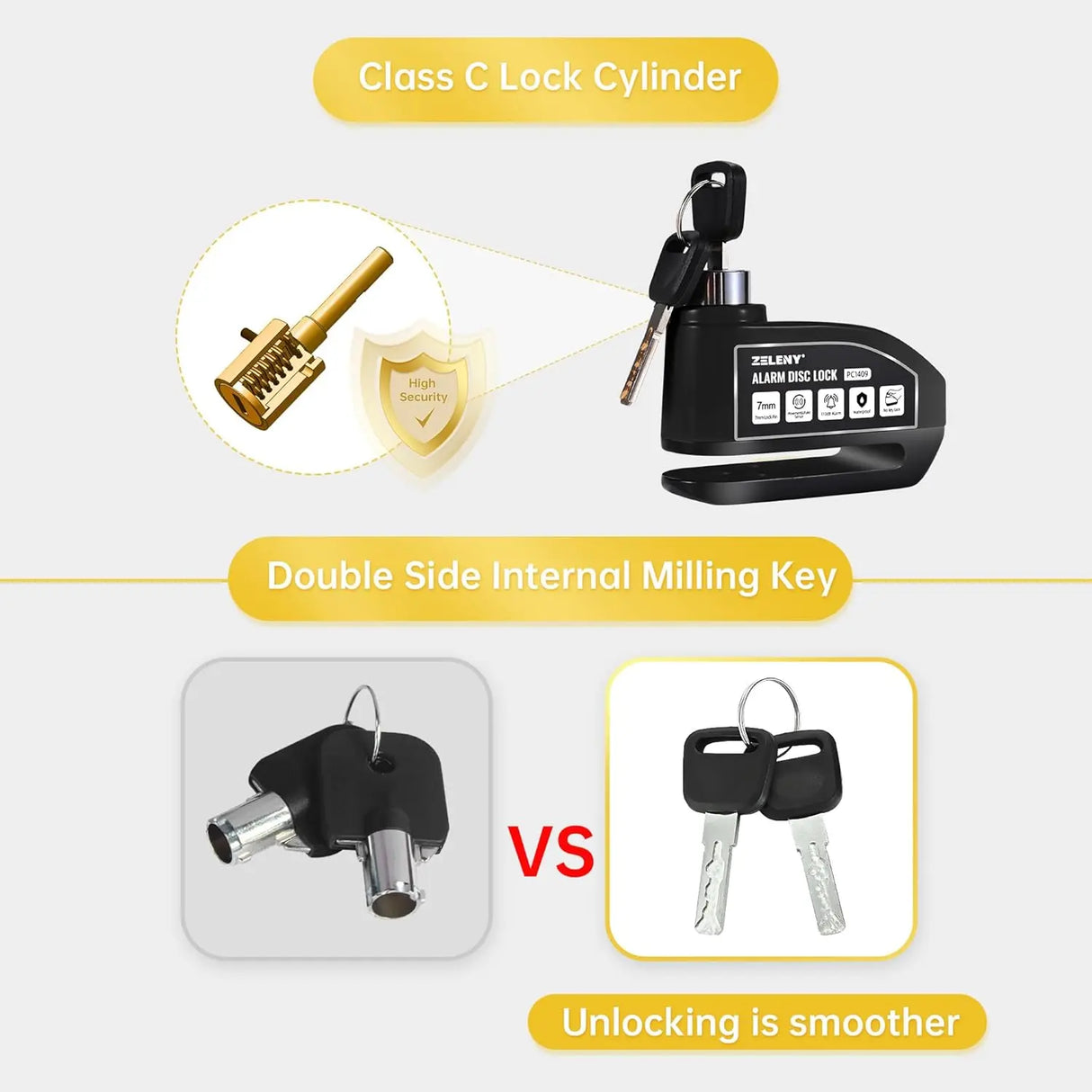 Candado de Disco para Moto con Alarma 110 dB – Antirrobo para Freno con Pasador 7 mm, Incluye Bolsa de Transporte
