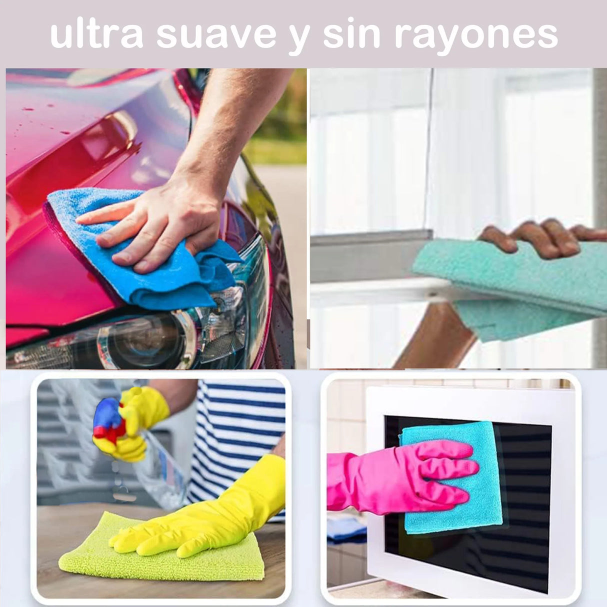 Bayetas de Microfibra 12/24/48 Unidades – Paños de Limpieza Reutilizables sin Rayas para Hogar y Coche