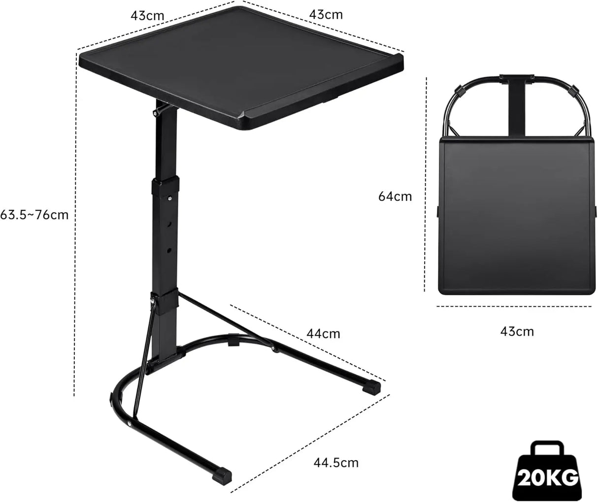 Mesa Auxiliar Plegable T-LoVendo Forma C – Altura Ajustable e Inclinable para Portátil, Sofá y Lectura