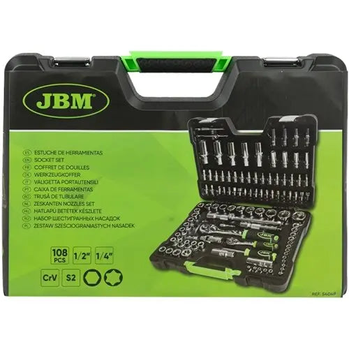 Maletín JBM 54048 de 108 Piezas | Vasos 1/4" y 1/2"