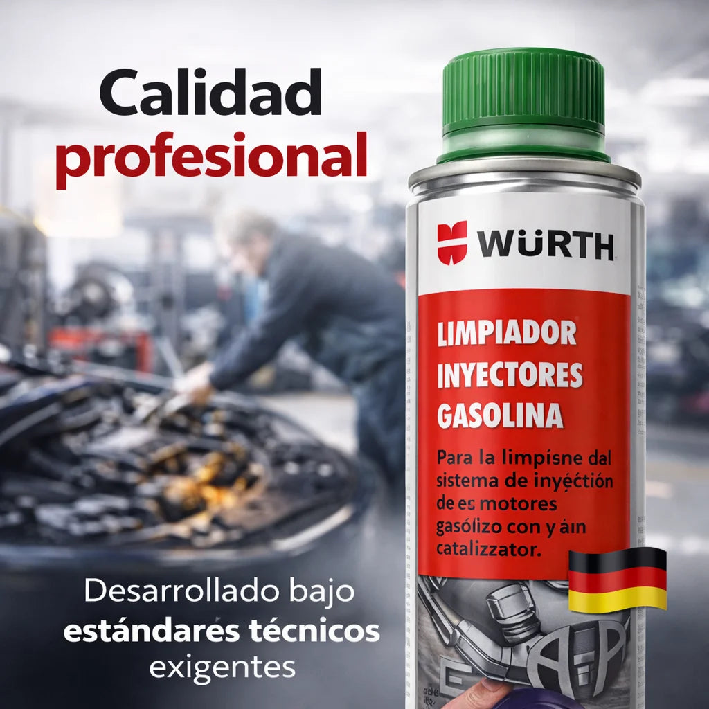 Aditivo Limpia Inyectores Gasolina Würth 300 ml – Limpia Sistema, Mejora Rendimiento y Reduce Consumo