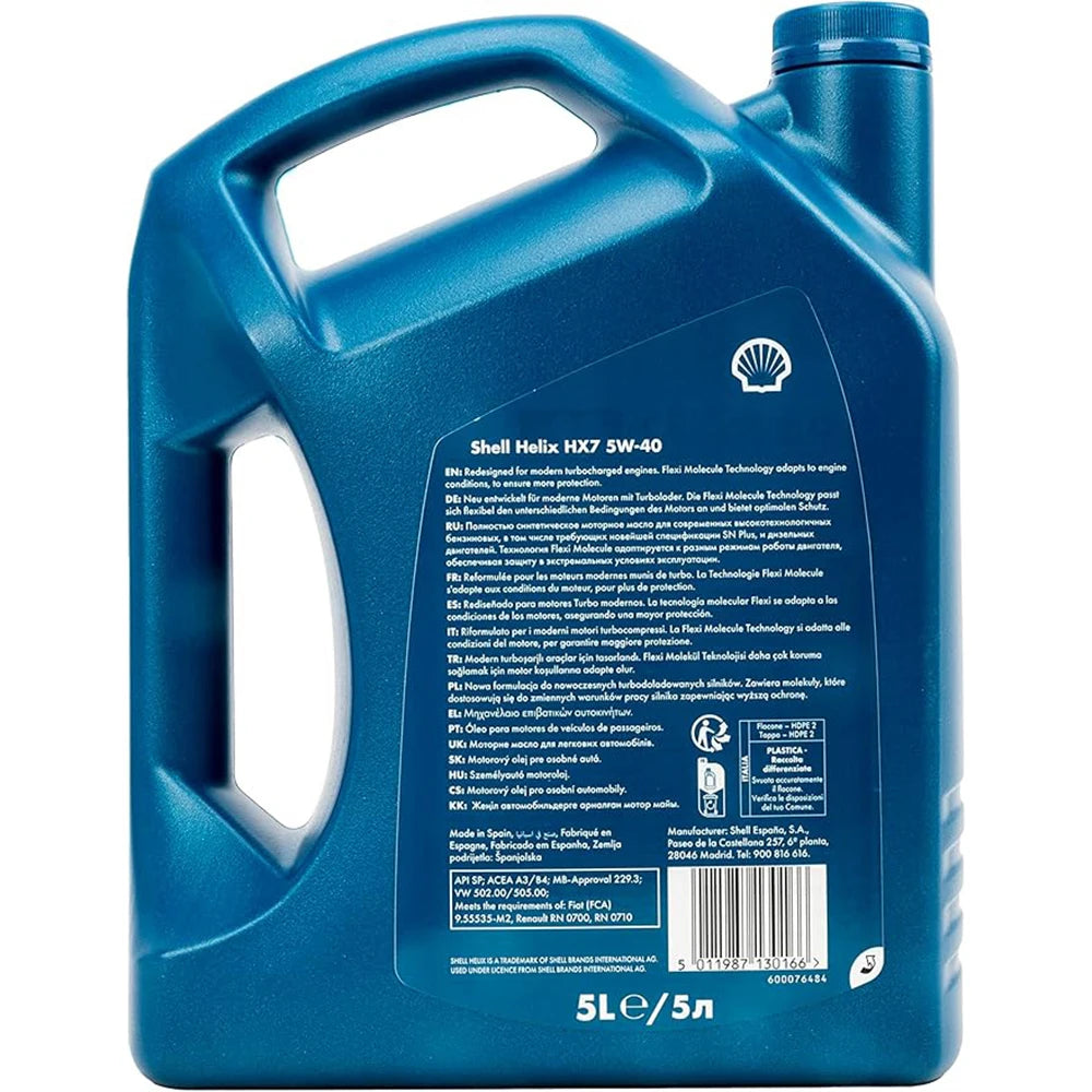 Aceite de Motor Shell Helix HX7 5W-40 5L – Lubricante Semisintético de Alto Rendimiento