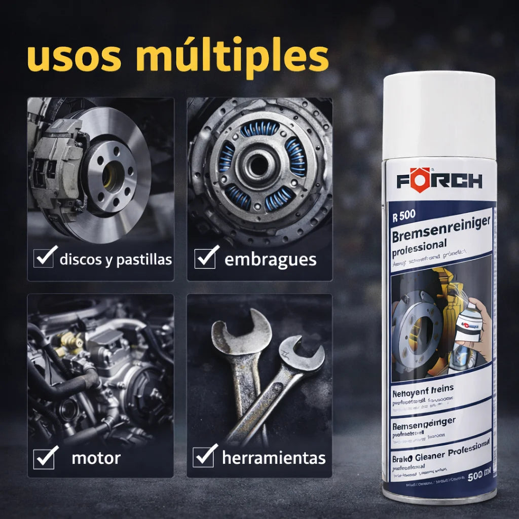 Spray Limpiador de Frenos FORCH 500 ml – Desengrasante Técnico Residuo Cero para Discos, Embragues y Motores