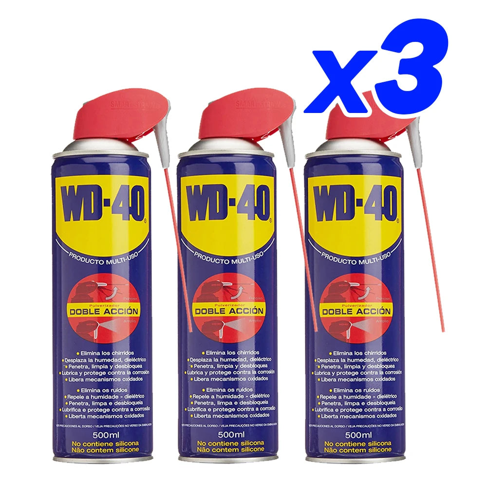 Pack WD-40 Doble Acción 3 x 500 ml – Lubricante Multiusos Profesional con Cánula Abatible