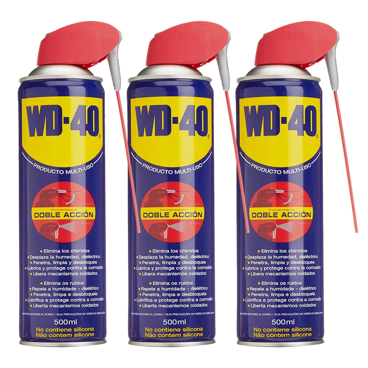 Pack WD-40 Doble Acción 3 x 500 ml – Lubricante Multiusos Profesional con Cánula Abatible