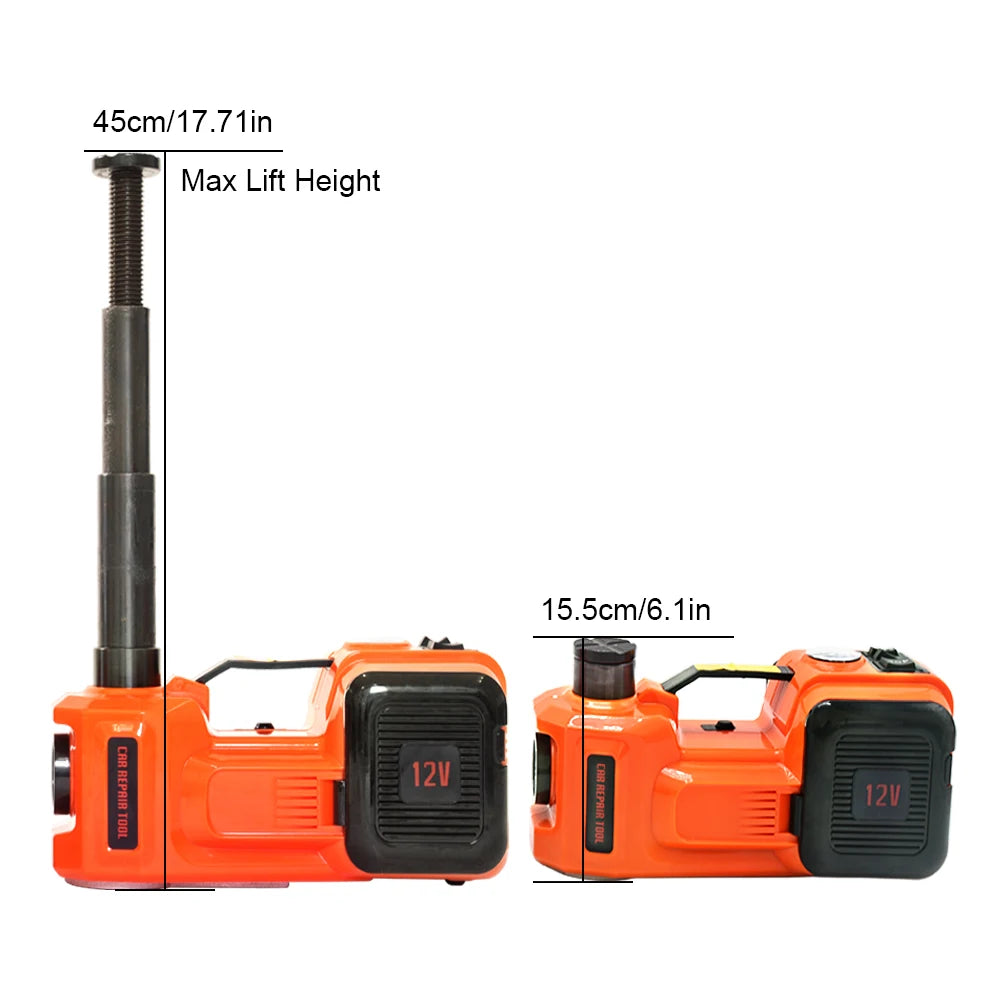 Gato hidráulico eléctrico de suelo para coche, bomba de inflado de neumáticos y linterna LED, juego 3 en 1 con martillo de seguridad, 12V, 5 toneladas, QZ002