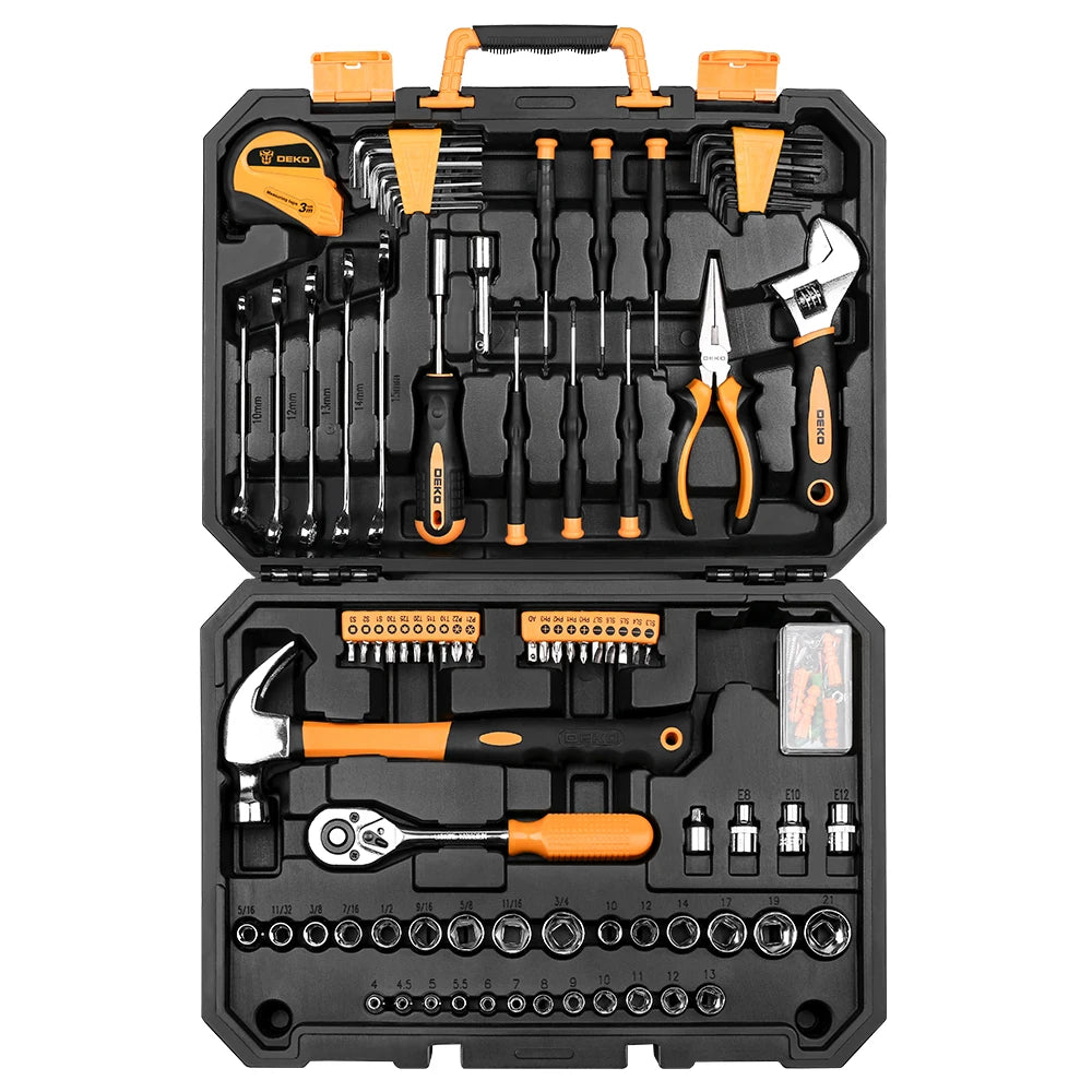Maletín de Herramientas DEKO DKMT128/DKMT196 – Kit Completo de Bricolaje y Reparación con Caja