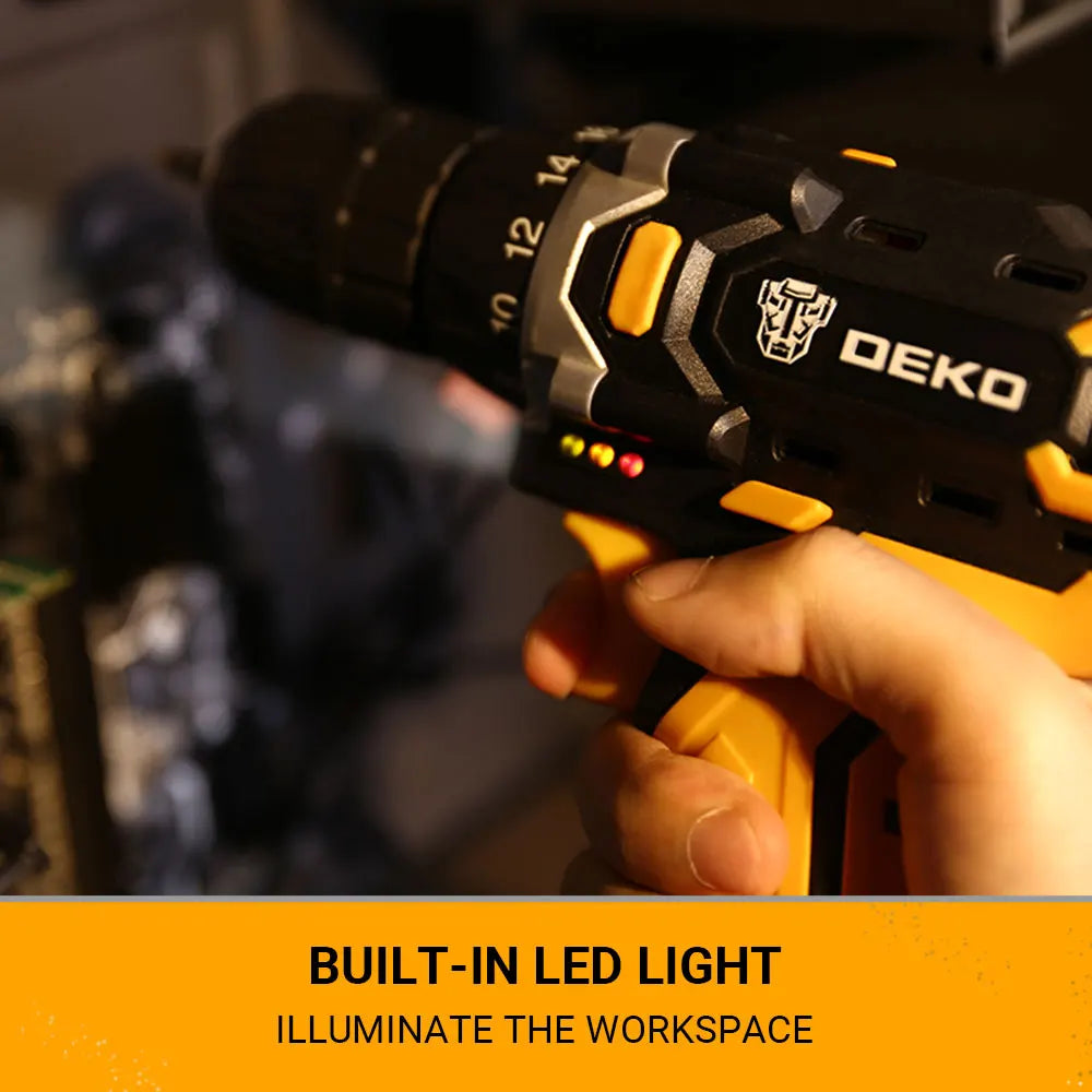 Taladro Inalámbrico DEKO 12V/16V/20V – Destornillador Eléctrico con Batería Litio para Bricolaje