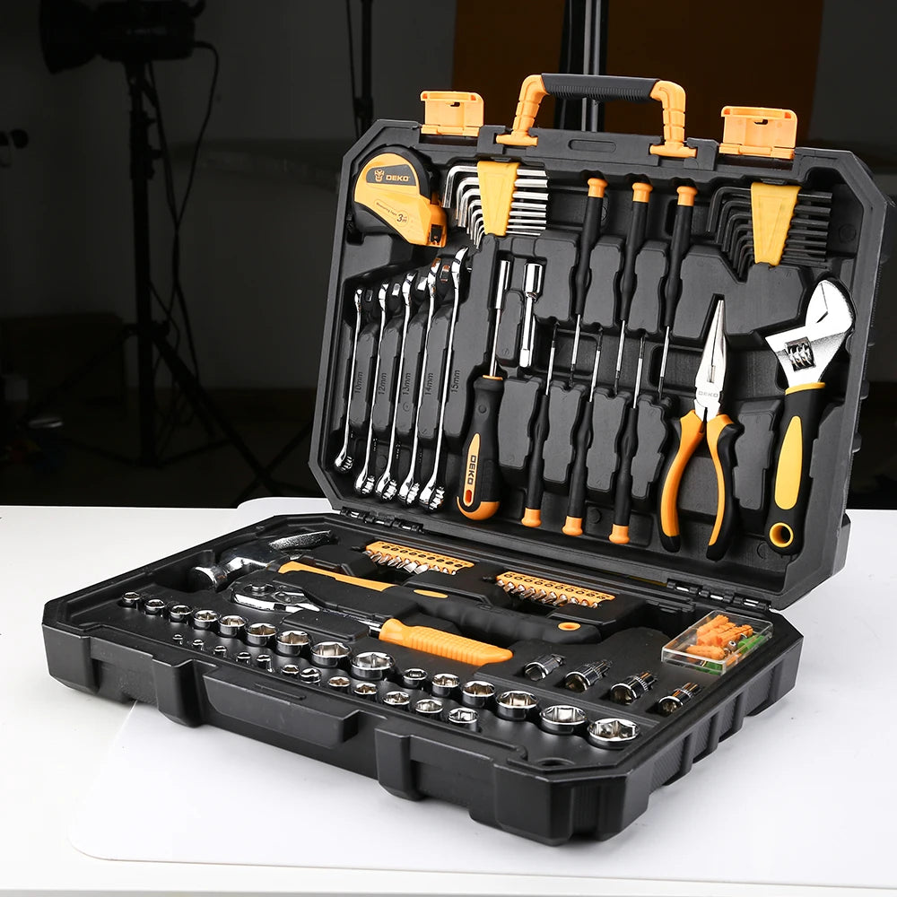 Maletín de Herramientas DEKO DKMT128/DKMT196 – Kit Completo de Bricolaje y Reparación con Caja