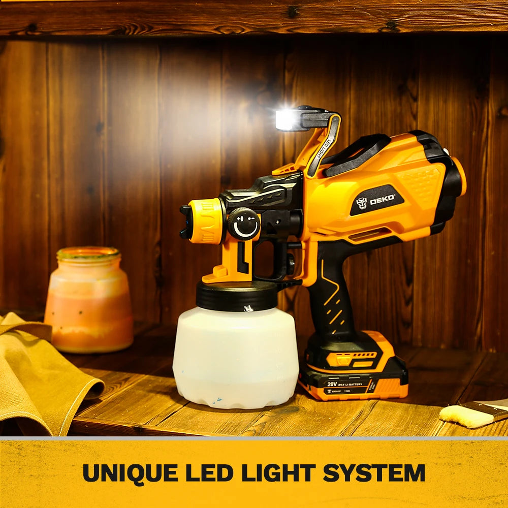 Pistola Pulverizadora DEKO HVLP 1200 ml con LED – Alta Potencia con 3 Boquillas para Pintura