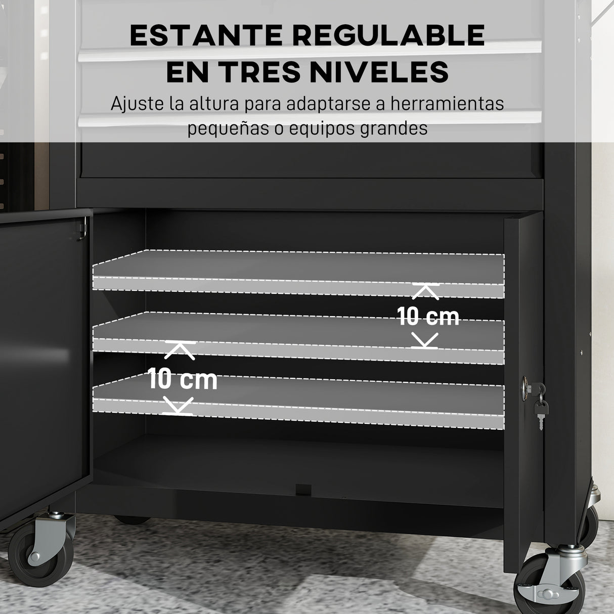 Carro de Herramientas HOMCOM con 3 Cajones y Panel Pegboard – Organizador de Taller con Ruedas Negro