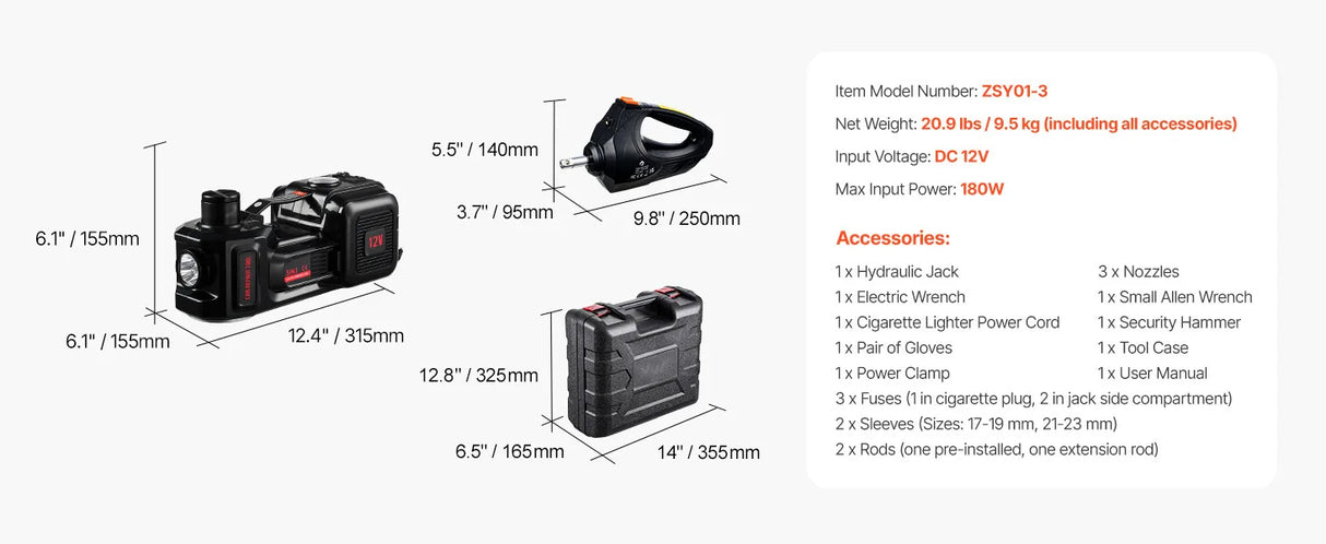 Gato de tijera eléctrico 5T 12V SucceBuy con llave de impacto, compresor de aire y luz LED, kit completo para coche SUV y camión