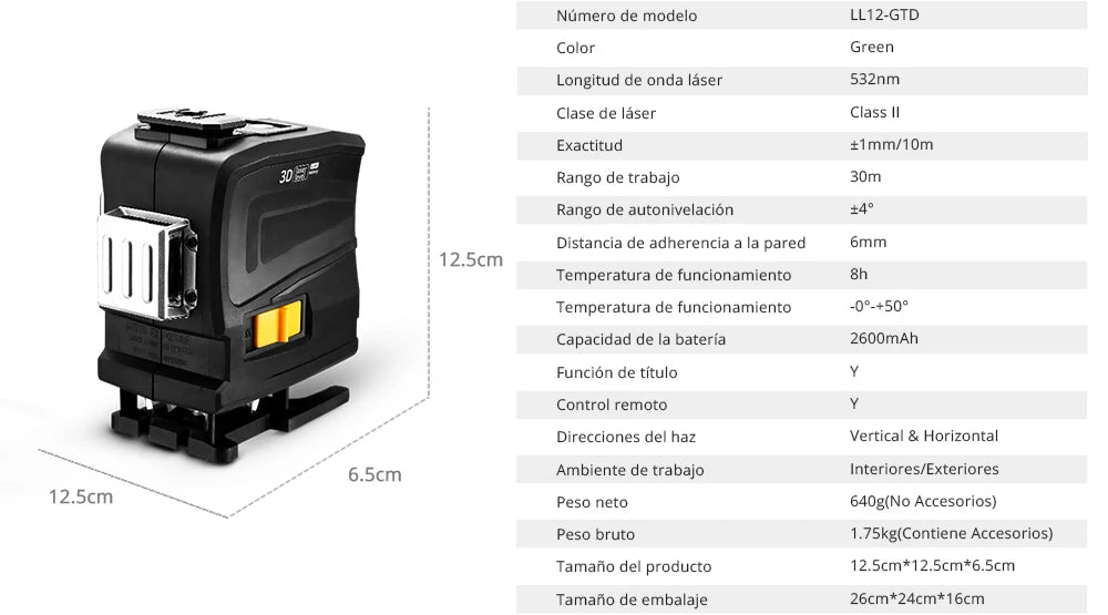 Nivel Láser DEKO 3D 12 Líneas Verde LL12-GTD – Autonivelante con Control Remoto Alta Precisión