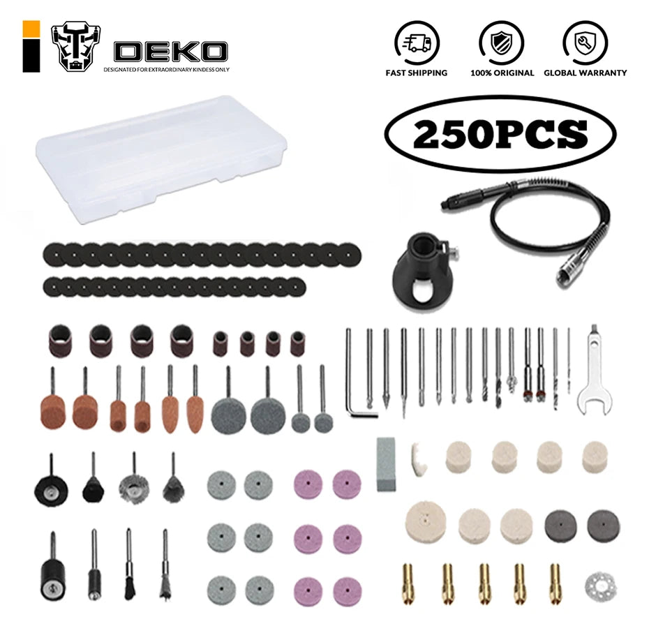 Herramienta Rotativa DEKO Grabador Abrasivo – Kit de Accesorios para Lijar, Pulir y Cortar