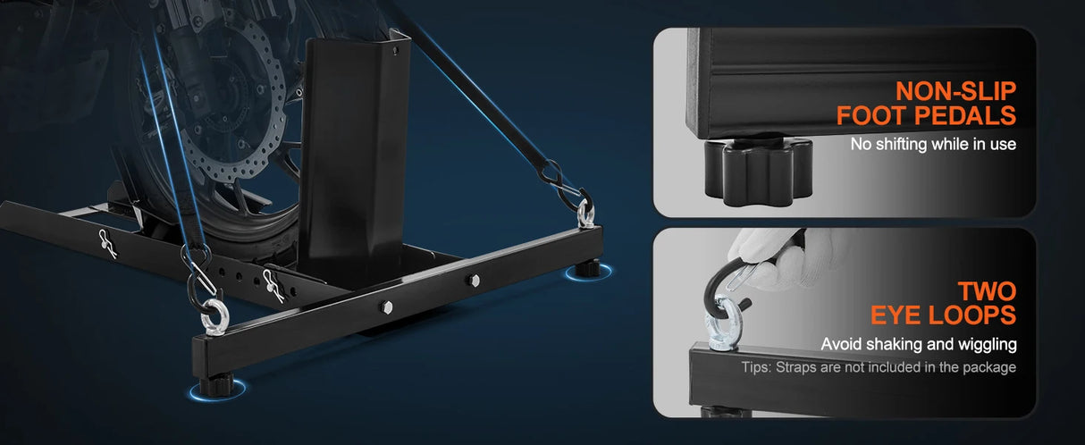 Soporte para Rueda Delantera de Motocicleta SucceBuy 1800 lb – Caballete Vertical de Acero Ajustable, Estabilizador de Moto para Garaje y Transporte
