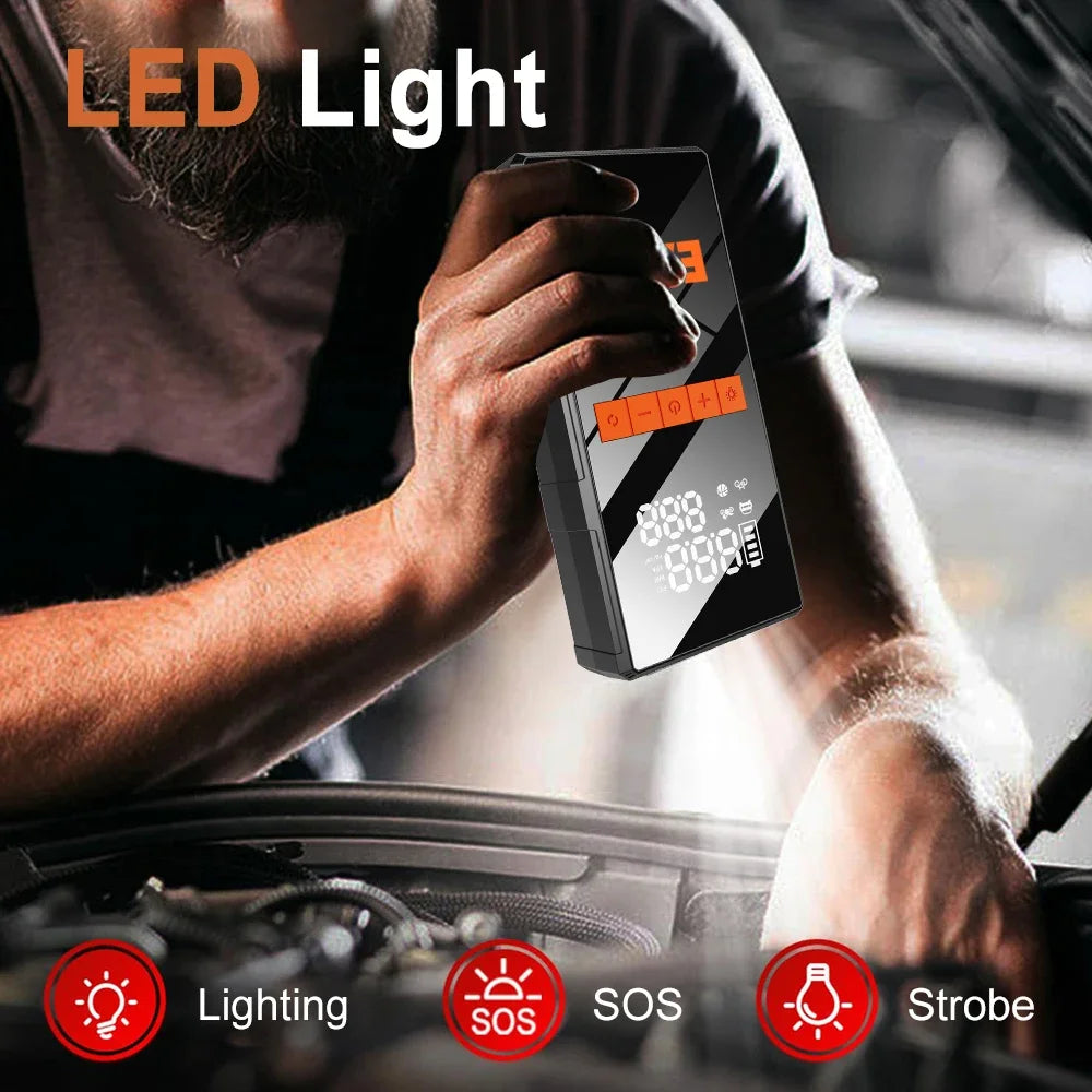 Arrancador de Coche 1200A con Compresor 150 PSI – Jump Starter Portátil con Power Bank