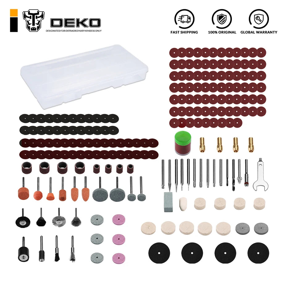 Herramienta Rotativa DEKO Grabador Abrasivo – Kit de Accesorios para Lijar, Pulir y Cortar