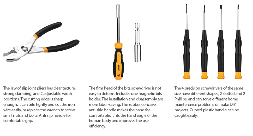 DEKO Kit de herramientas manuales de 50 piezas, material CR-V y S2 para reparación profesional de automóviles Juego de llaves de tubo de trinquete con casquillo