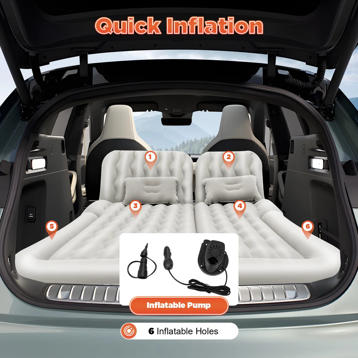 Cama Inflable para Coche con Bomba y Almohada – Colchón Hinchable Plegable Universal para Asiento Trasero, Cojín Flocado Portátil para Viajes