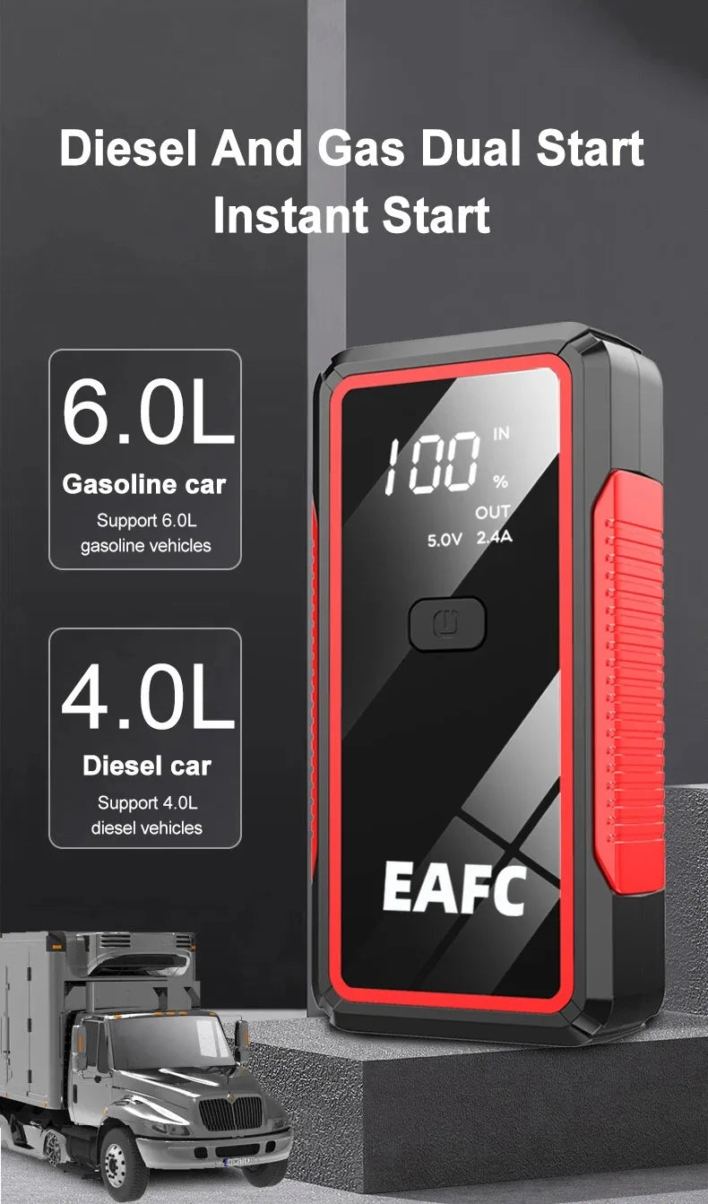 Arrancador de Batería Portátil 1200A 12V – Jump Starter para Coche Gasolina 4.0L y Diésel 2.0L