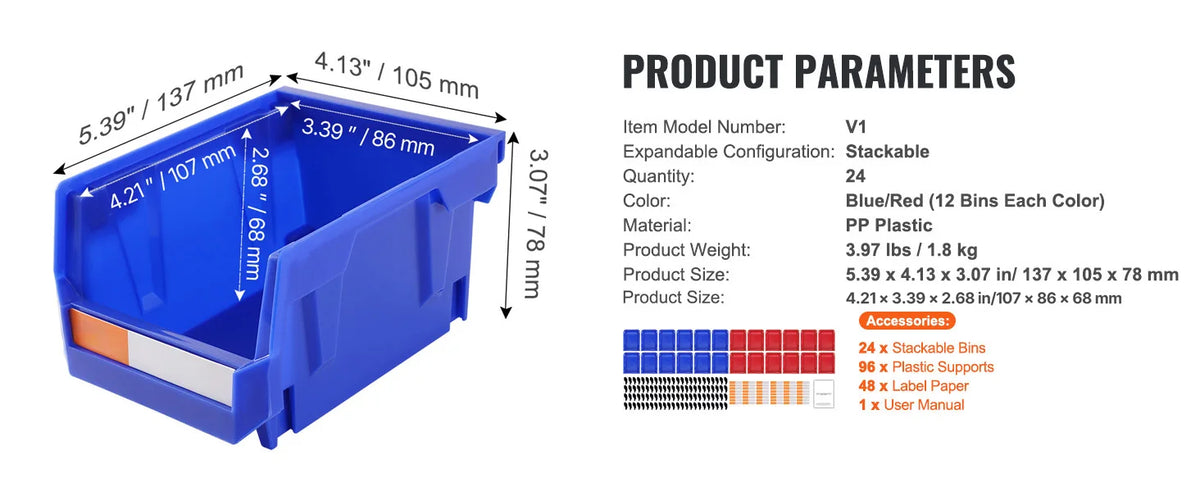 Contenedor de almacenamiento SucceBuy, contenedor organizador apilable de 24 Uds., estante escalonado independiente de 5x4x3 pulgadas para contenedor de apilamiento colgante de garaje