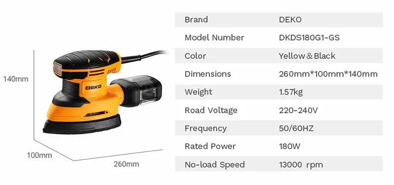 Lijadora de Ratón DEKO 220V 13000RPM – Multilijadora Eléctrica con 3 Almohadillas y 12 Lijas con Recolección de Polvo
