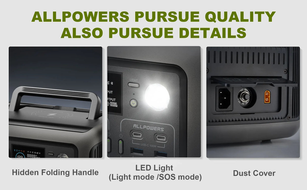 Estación de energía portátil ALLPOWERS R600 299Wh LiFePO4 con 2 salidas AC 600W (1200W pico) generador portátil para camping, autocaravana y hogar