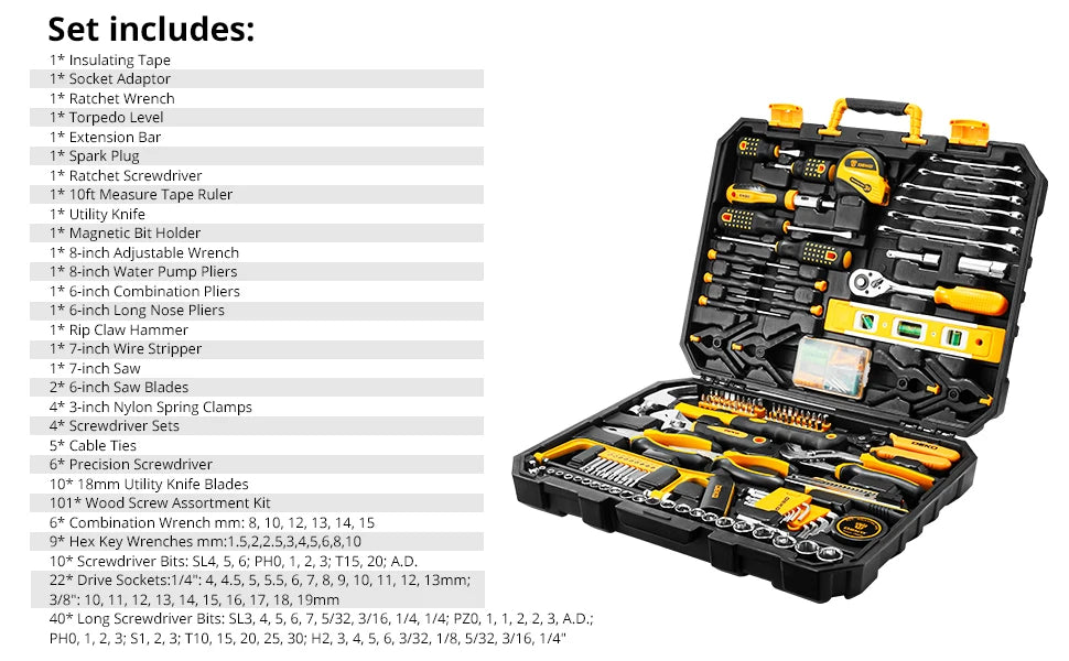 Maletín de Herramientas DEKO 228 Piezas – Juego Completo de Llaves de Vaso para Reparación de Automóviles con Estuche