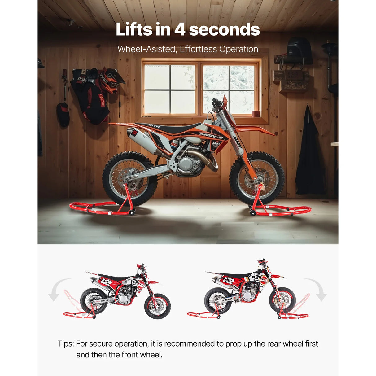 Soporte Elevador para Motocicleta SucceBuy 850 lb – Caballete Delantero y Trasero con Horquilla Doble y Soporte Basculante