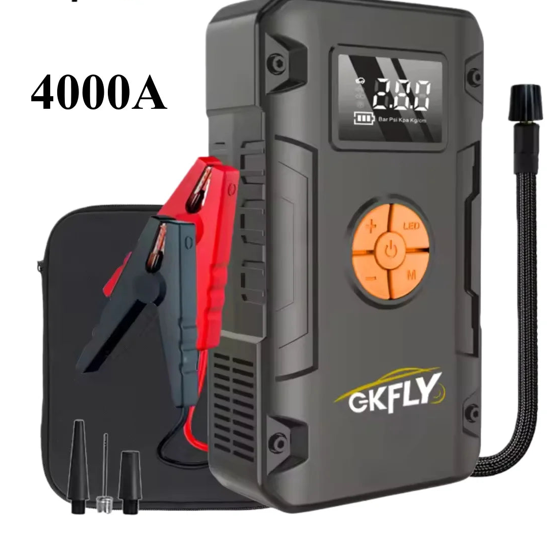 Arrancador de Coche 4 en 1 4000A con Compresor 150 PSI – Power Bank 59.2Wh e Inflador Digital 12V