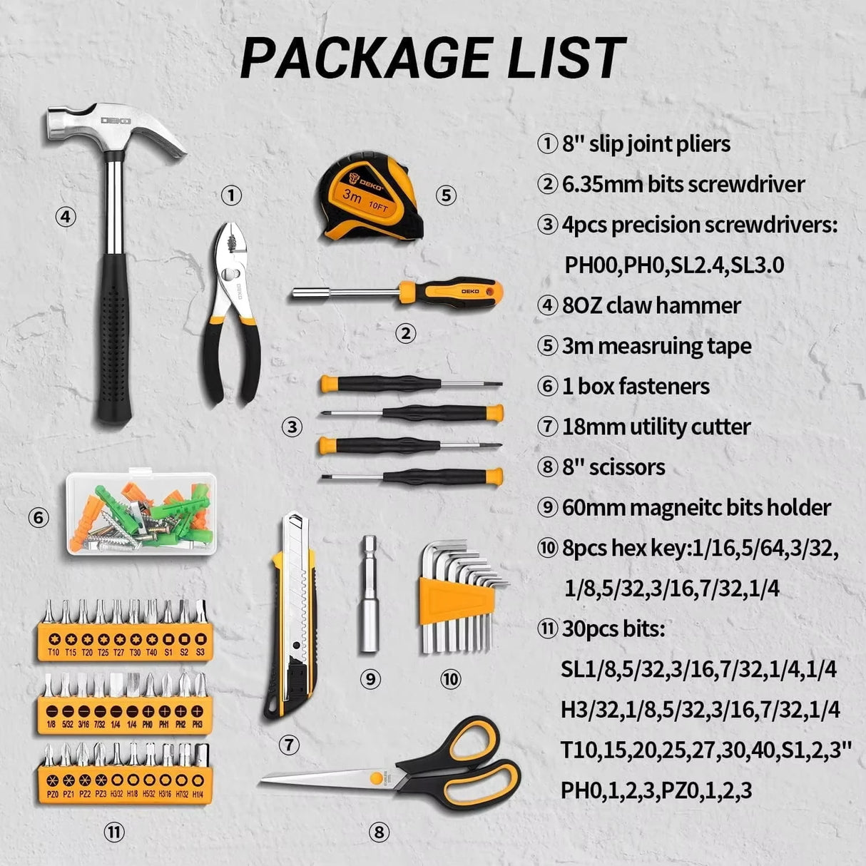 DEKO Kit de herramientas manuales de 50 piezas, material CR-V y S2 para reparación profesional de automóviles Juego de llaves de tubo de trinquete con casquillo