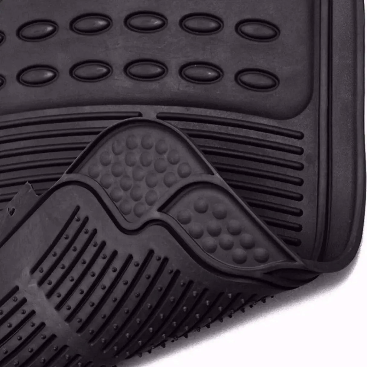 Alfombrillas de Goma Universales para Coche 4 Piezas – Negro Recortables, Antideslizantes y Resistentes al Agua (2 Delanteras + 2 Traseras)
