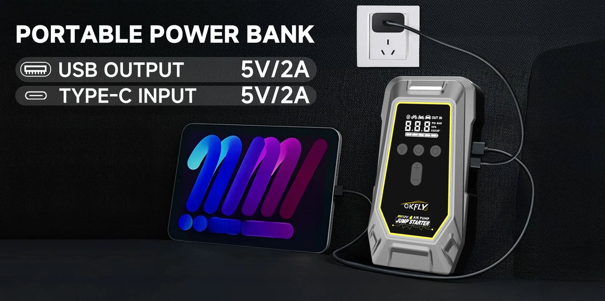 Arrancador de Coche 4 en 1 4000A con Compresor 150 PSI – Power Bank 59.2Wh e Inflador Digital 12V