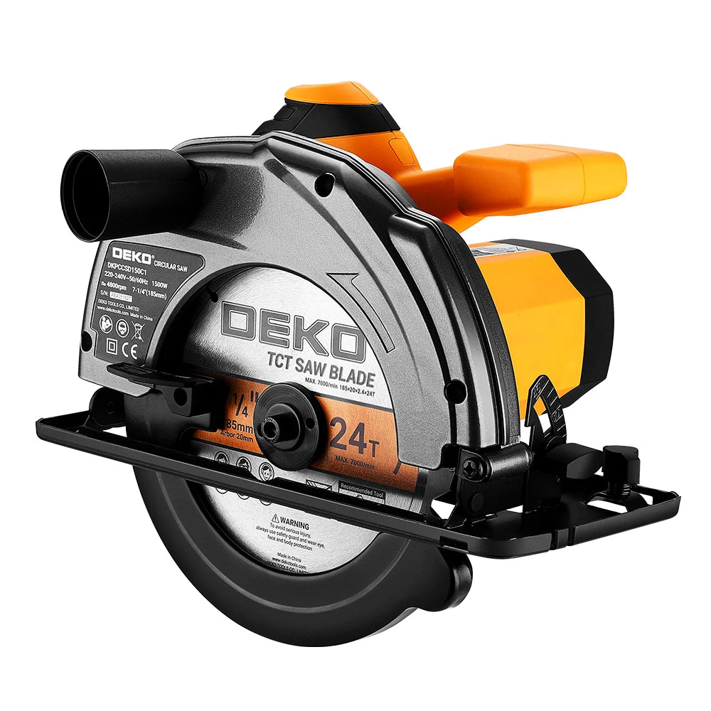 Sierra circular eléctrica serie DEKO DKCS, cortadora multifuncional de 185mm, herramienta eléctrica doméstica de 1500W con mango auxiliar