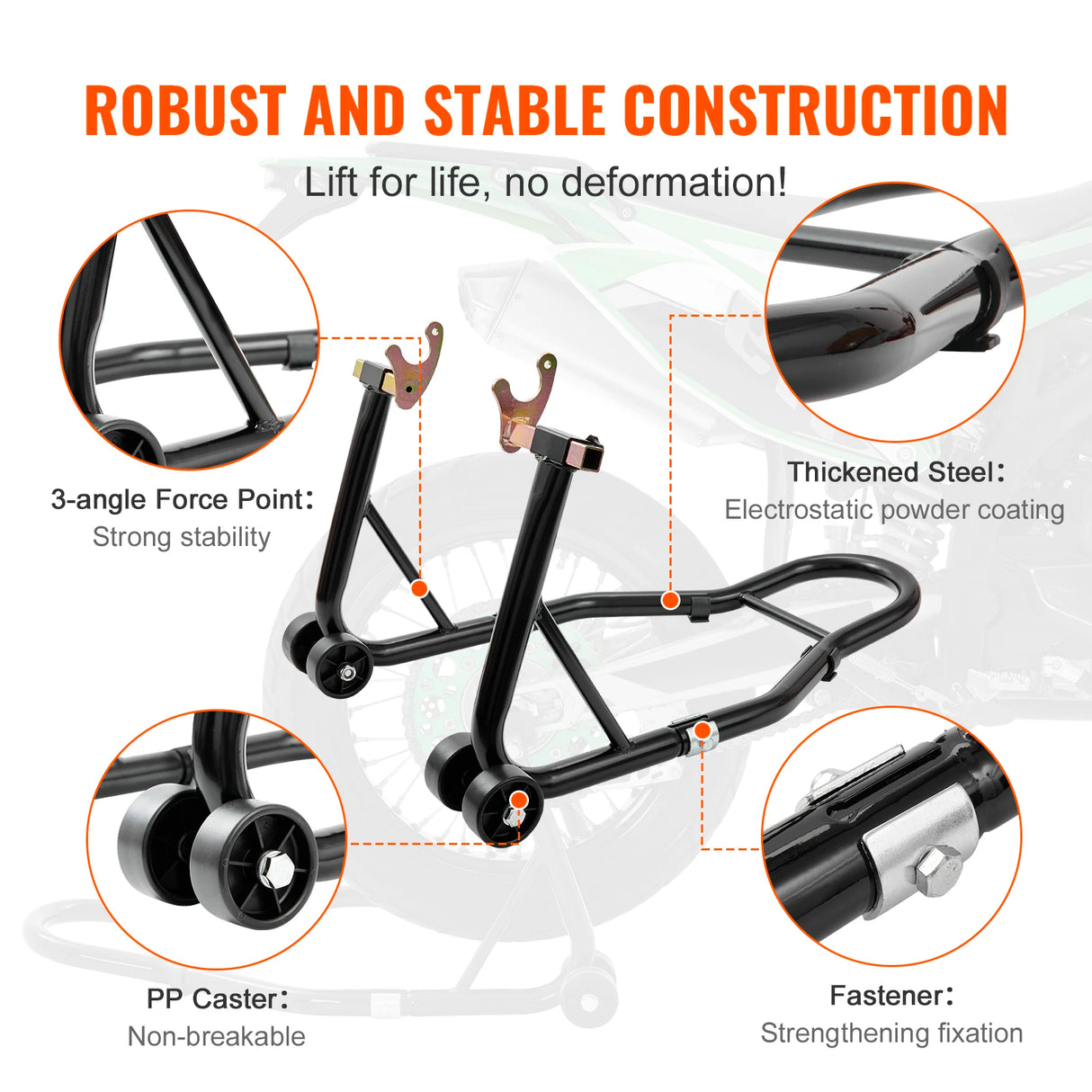 Soporte de Elevación para Motocicleta SucceBuy 850 lb – Caballete Delantero y Trasero Alta Resistencia, Soporte de Horquilla y Rueda Trasera para Mantenimiento