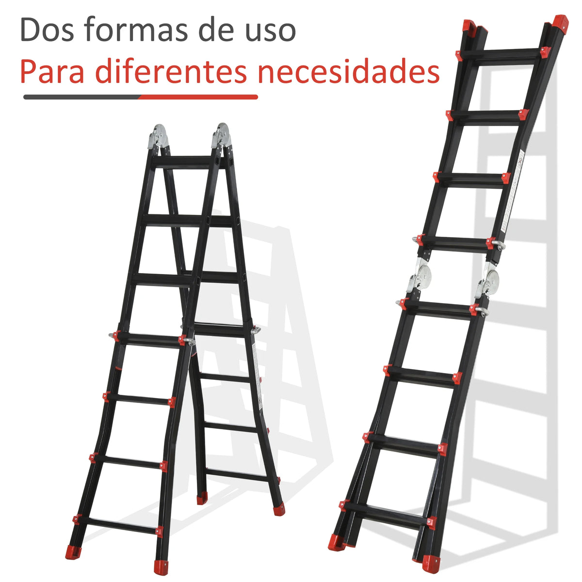 HOMCOM Escalera Telescópica de Aluminio 4 m Escalera Plegable con 8 Peldaños