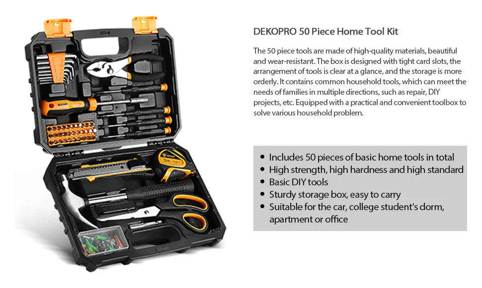 DEKO Kit de herramientas manuales de 50 piezas, material CR-V y S2 para reparación profesional de automóviles Juego de llaves de tubo de trinquete con casquillo
